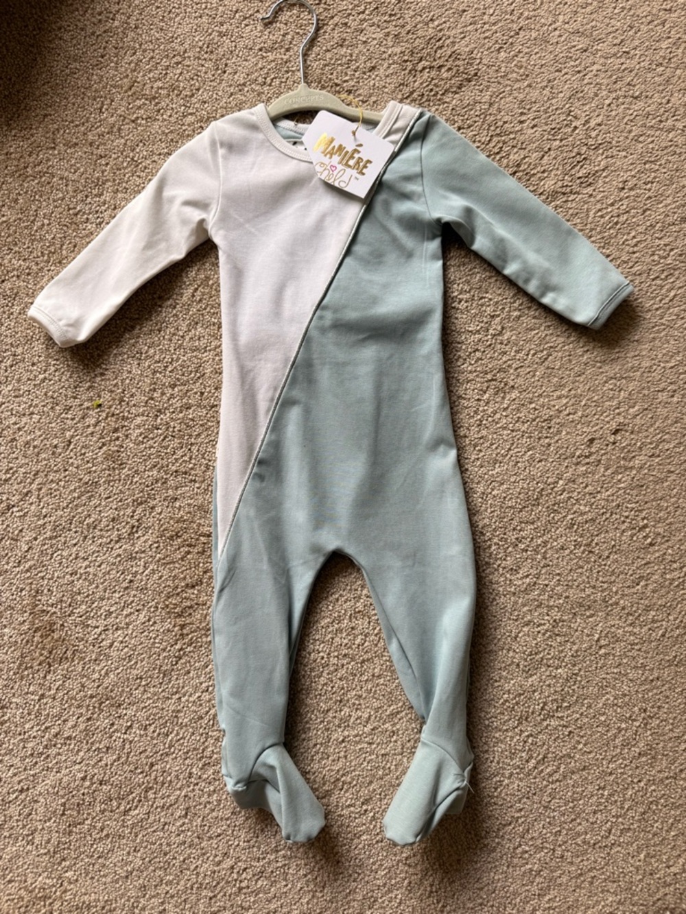 Two-Tone Sage & Cream Footed One-Piece by maneri